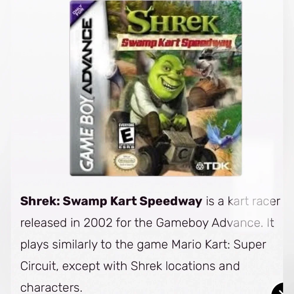 📚Nintendo Game Boy Advance Shrek Swamp Kart Speedway Cartridge